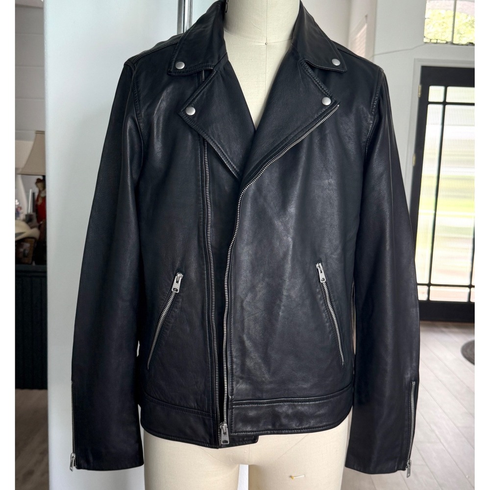 ALLSAINTS Lomi Biker Black Leather Jacket Men's‎ Size Large